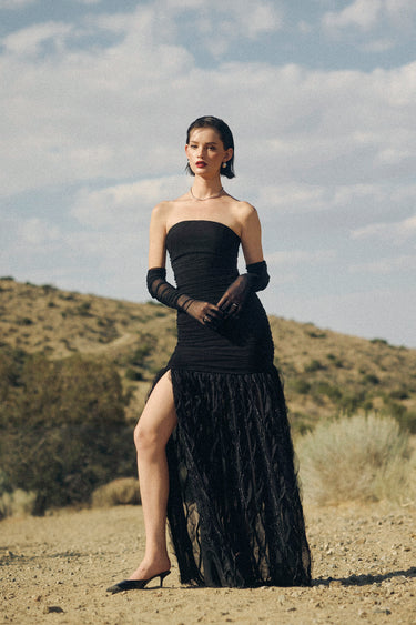 Zenni Ruched Metallic Mesh Dress