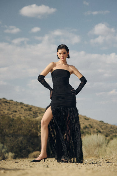 Zenni Ruched Metallic Mesh Dress