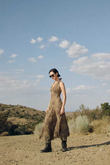 Gaia Drop Waist Halter Neck Midi Dress