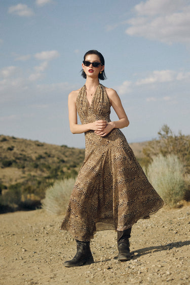 Gaia Drop Waist Halter Neck Midi Dress
