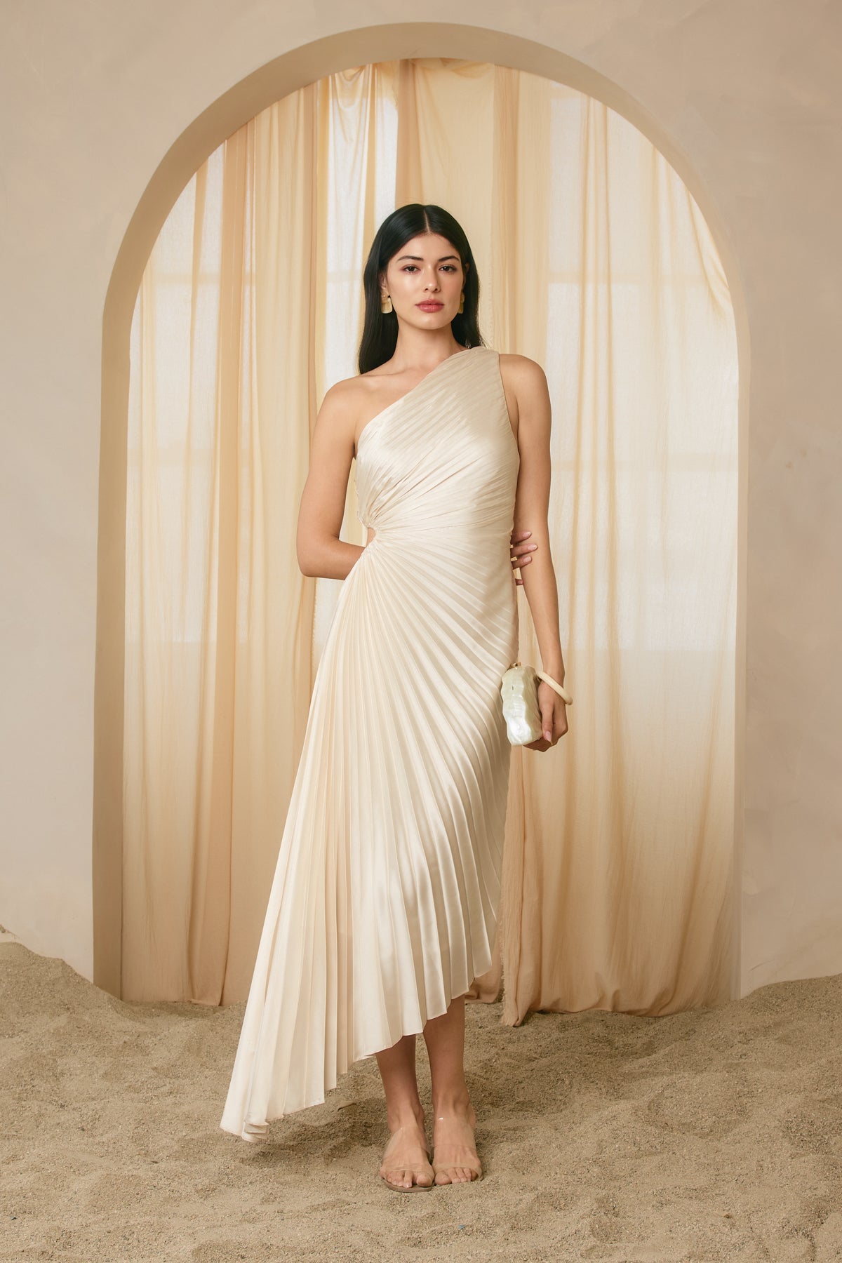 Estella One-Shoulder Maxi Dress – Asymmetrical Pleated Dress with