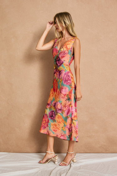 Soren Satin V Neck Midi Dress