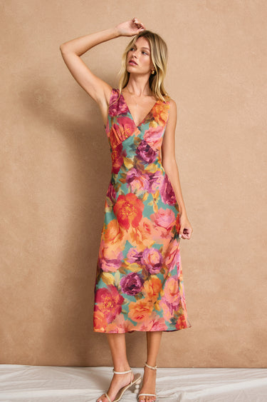 Soren Satin V Neck Midi Dress