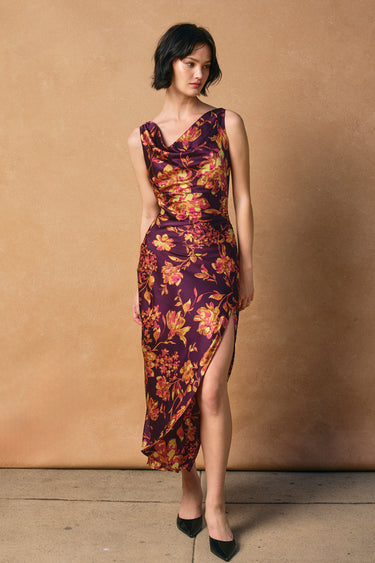 Vian Deep Drape Neck Midi Dress