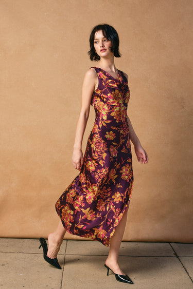 Vian Deep Drape Neck Midi Dress