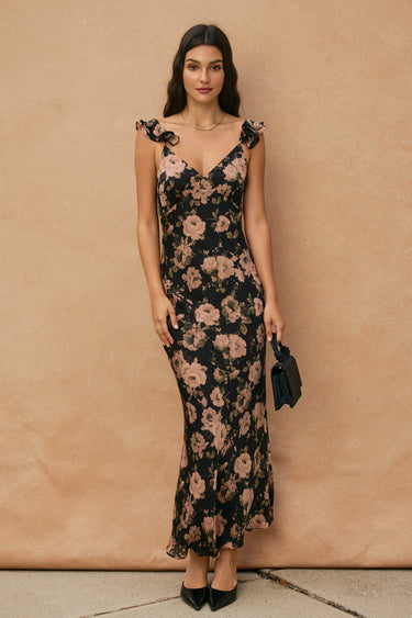 Melba Flutter Shoulder Maxi Dress