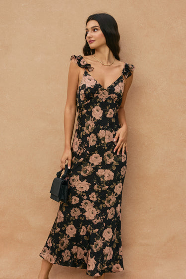 Melba Flutter Shoulder Maxi Dress