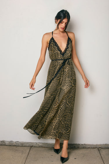 Abby Crossed Back Lace Maxi Dress