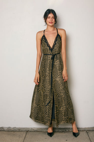 Abby Crossed Back Lace Maxi Dress