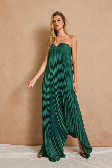 Anais Satin Pleated Maxi Column Dress