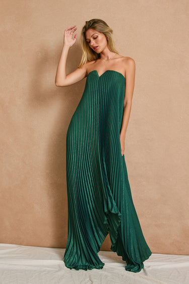 Anais Satin Pleated Maxi Column Dress
