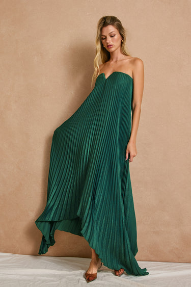 Anais Satin Pleated Maxi Column Dress