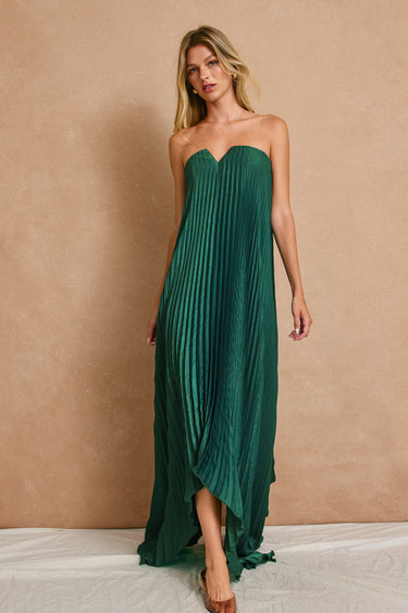 Anais Satin Pleated Maxi Column Dress