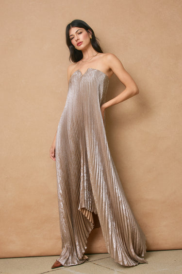 Elia Satin Pleated Maxi Column Dress