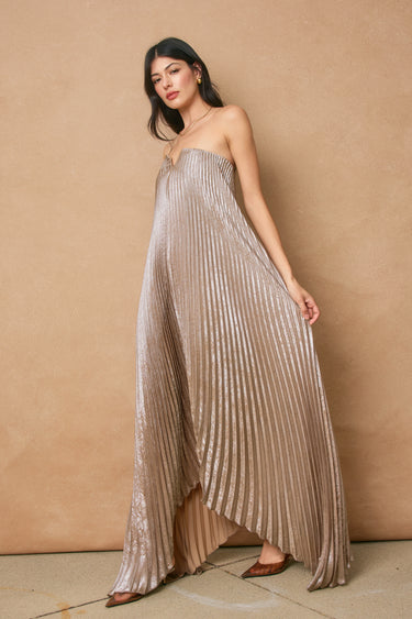 Elia Satin Pleated Maxi Column Dress