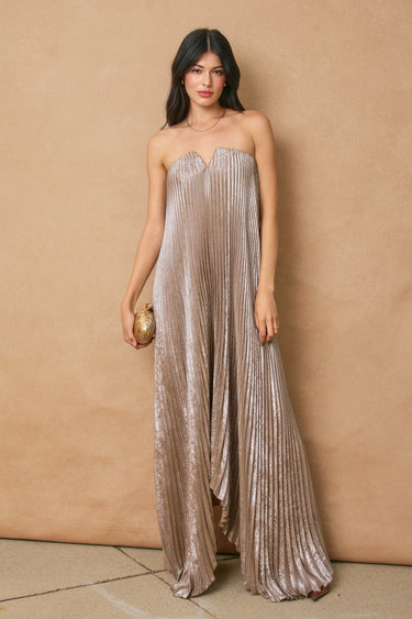 Elia Satin Pleated Maxi Column Dress