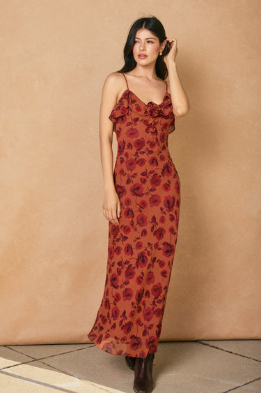 Valia Rosette Detail Maxi Dress