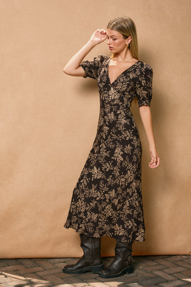 Lina Puff Sleeve V Neck Dress