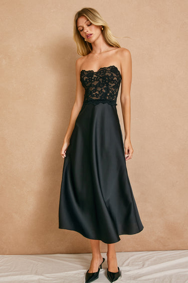 Irena Lace and Satin Midi Dress