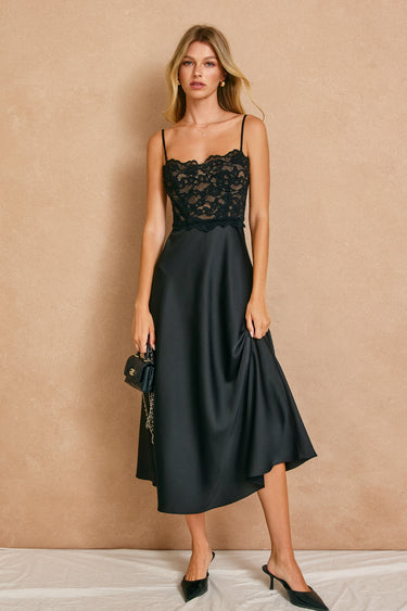 Irena Lace and Satin Midi Dress