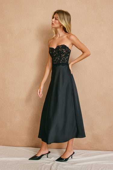 Irena Lace and Satin Midi Dress