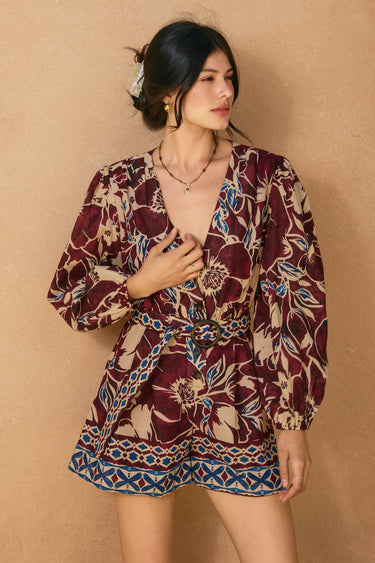 Anime Buckled Belt Bubble Sleeve Romper