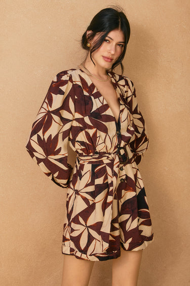 Ellery Buckled Belt Bubble Sleeve Romper