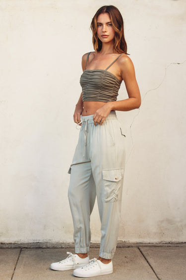 Adina Ribbed Knit Ruched Crop Top