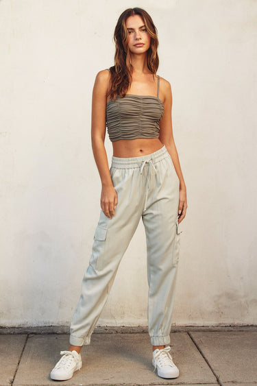 Adina Ribbed Knit Ruched Crop Top